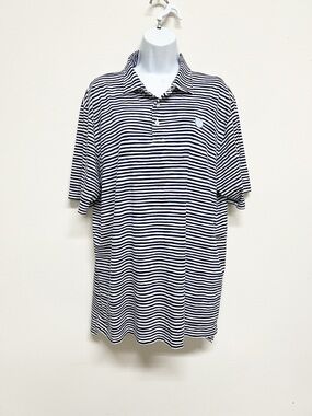 B Draddy Mens Navy White Striped Short Sleeve Polo Shirt Size L